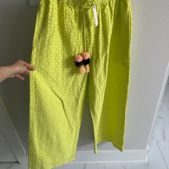 NWT Anthropologie Rare Ollari NY Chartreuse Wide Leg Lave Pants Lime - Picture 3 of 5